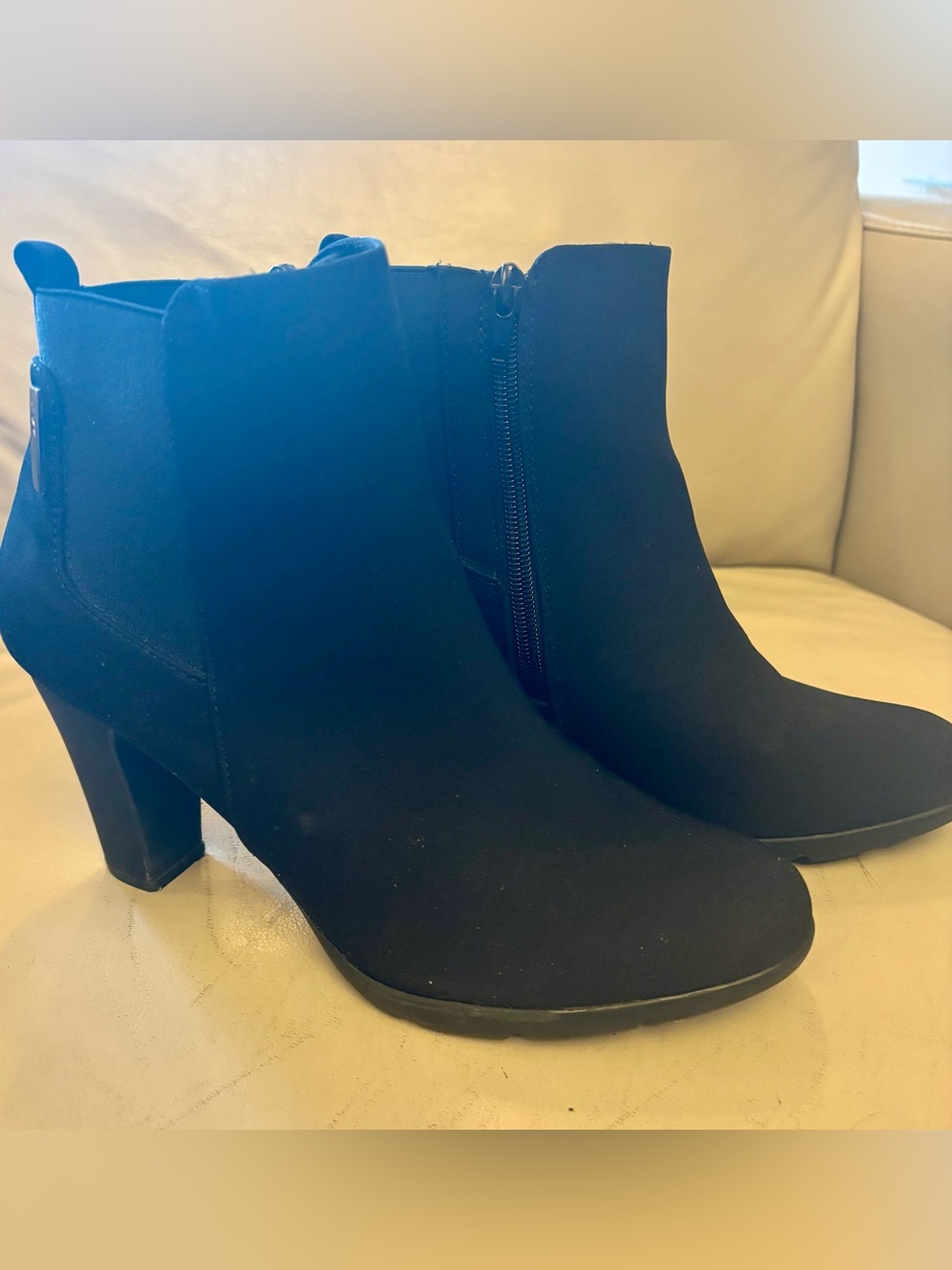 Anne Klein Black Suede-Look Ankle Booties